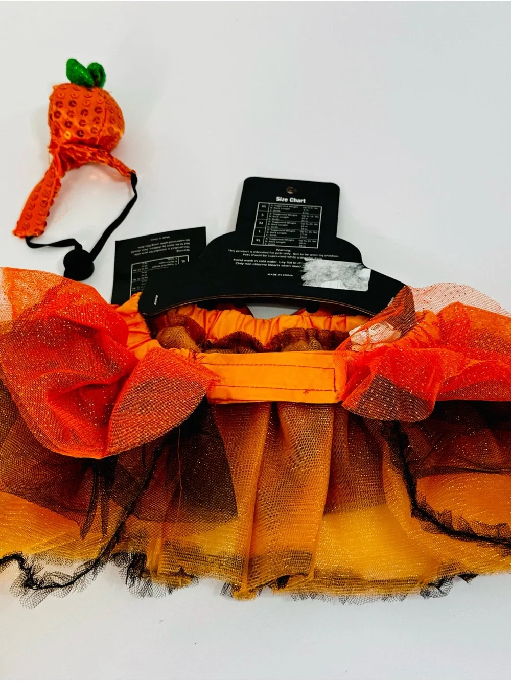 Dog Halloween Orange Pumpkin Costume with Tulle Skirt and Bow